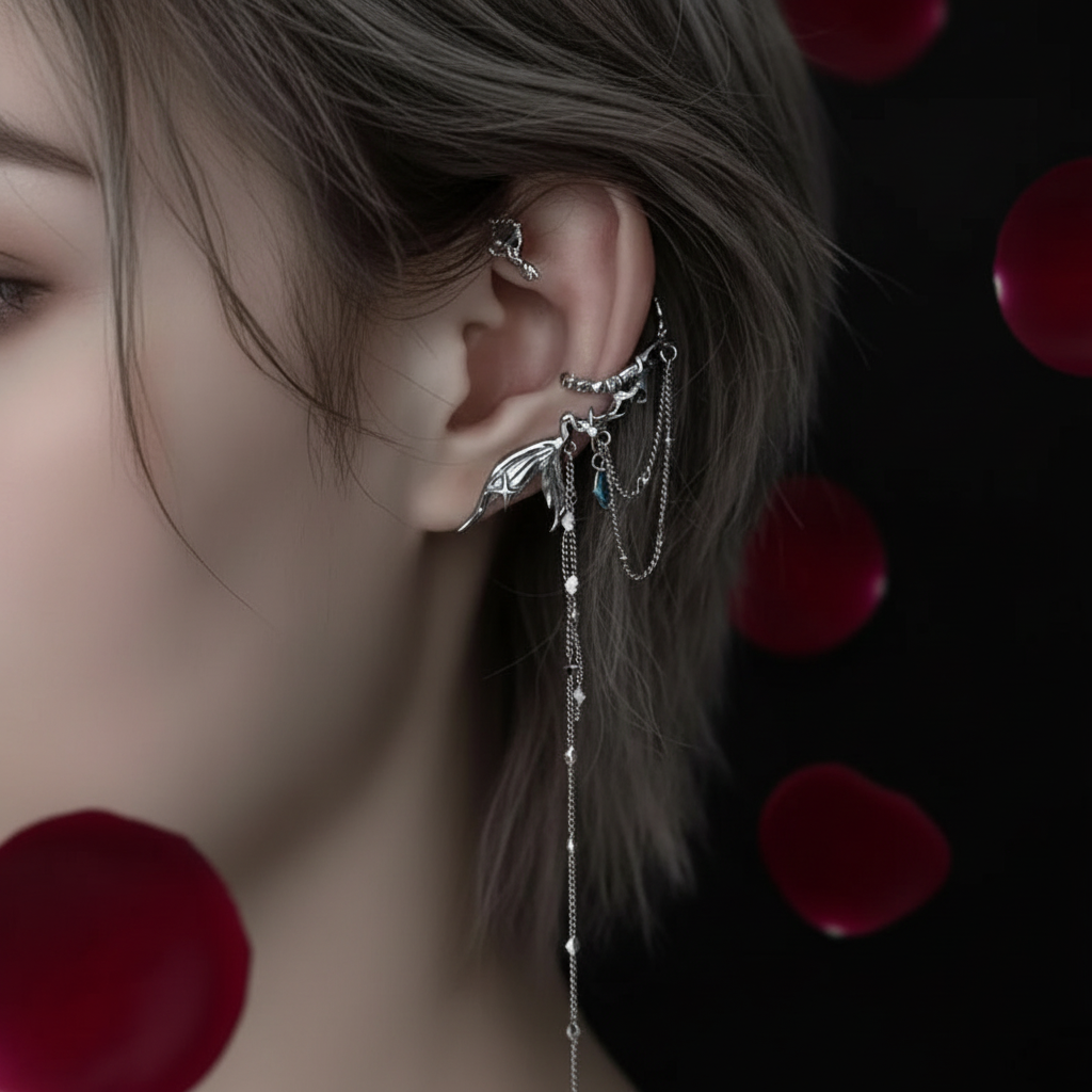 欧美女性龙翼流苏耳夹暗调版