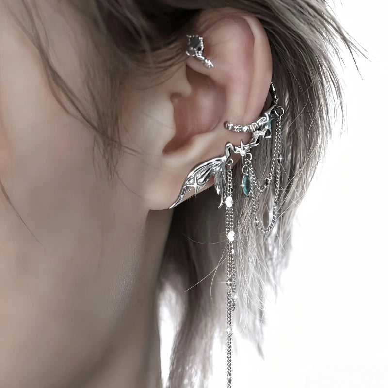 Dragon Wing Tassel Ear Cuff | Gothic Dark Fantasy Earring